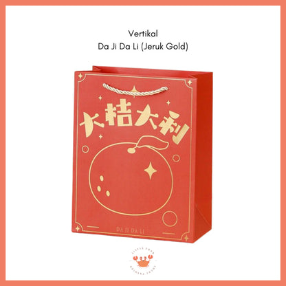 [littlecrab] Paper Bag Merah Motif Imlek Fu Ping An Xi Le Vertikal Horizontal Kantong Hampers Tas Kado