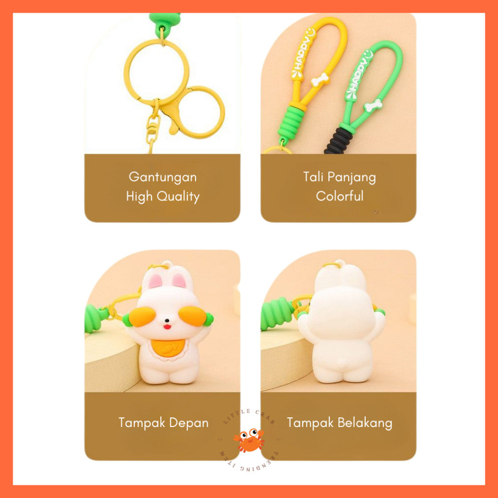 [littlecrab] Gantungan Kunci Panda Bambu Kelinci Wortel Motif Karakter Tutup Mata Cute Keychain