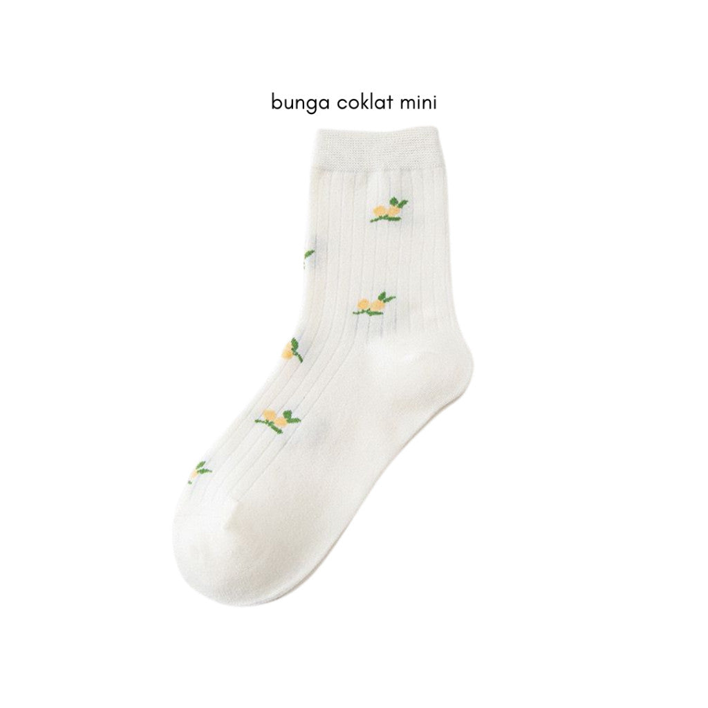 [littlecrab] Kaos Kaki Panjang Motif Cartoon Kawai Beruang Bunga Unik Lucu Long Socks White Korean