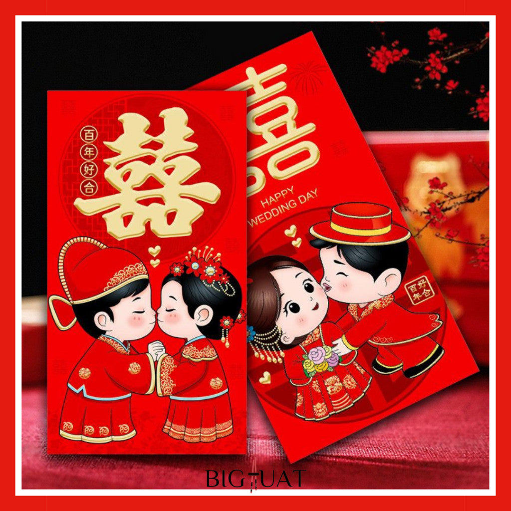 [littlecrab] 6pcs Angpao Nikah Shuang Xi Amplop Merah Wedding Pendek Panjang Angpau Tebal Premium