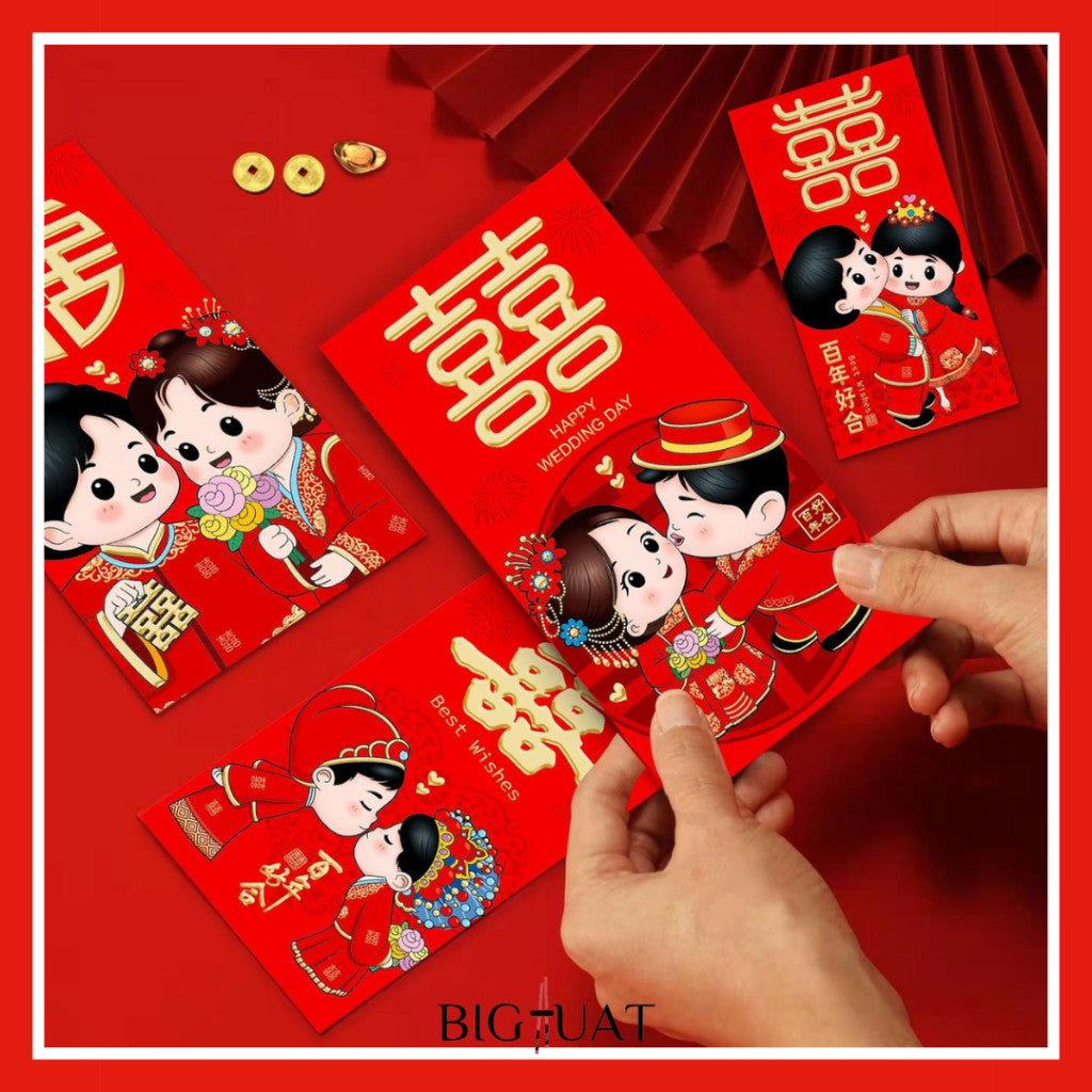 [littlecrab] 6pcs Angpao Nikah Shuang Xi Amplop Merah Wedding Pendek Panjang Angpau Tebal Premium