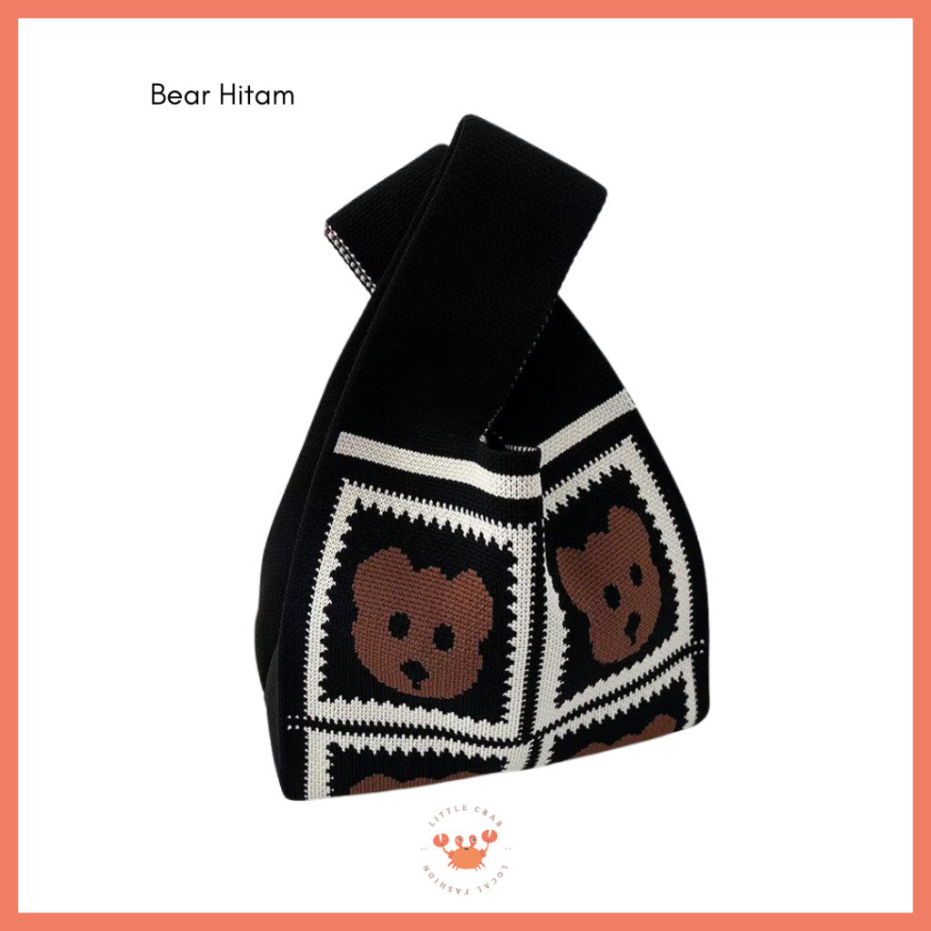 [littlecrab] Tas Rajut Earth Tone Coklat Hitam Putih Bangkok Knit Bag Knot Mini Totebag Buffalow