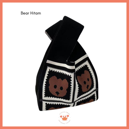 [littlecrab] Tas Rajut Earth Tone Coklat Hitam Putih Bangkok Knit Bag Knot Mini Totebag Buffalow