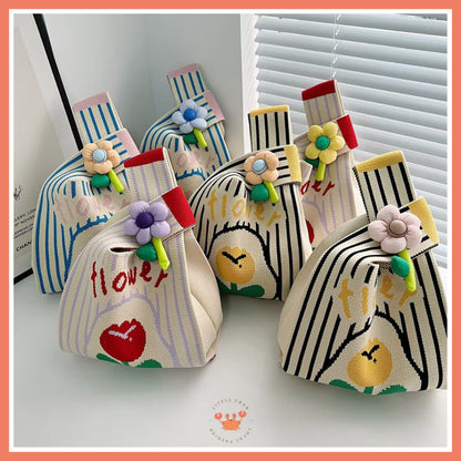 [littlecrab] Pin Bunga Tas Pin Mini Bunga Colorful Aesthetic Simple Unik Tas Rajut Flower Boneka
