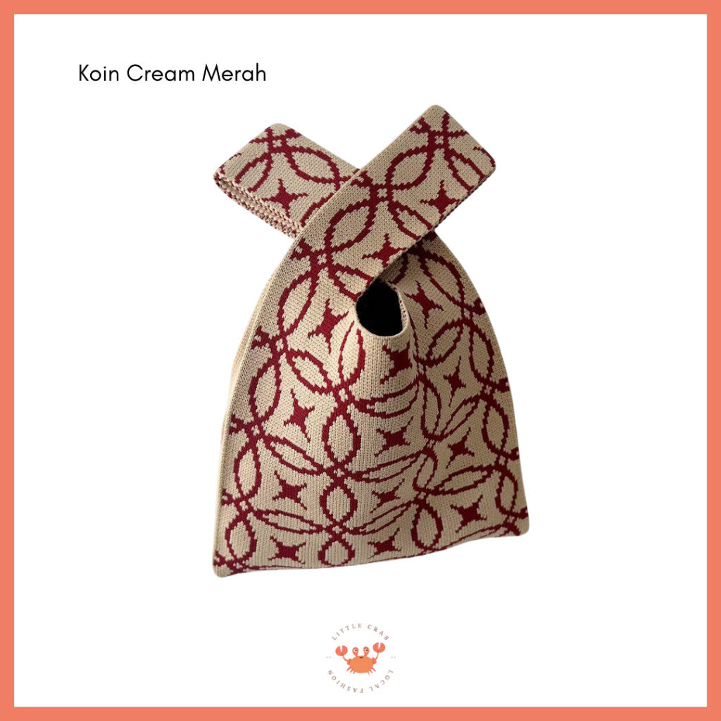 [bighuat] Tas Rajut Money Motif Uang Fa Cai Mahjong Knit Knot Bag Mini Totebag Bangkok Premium