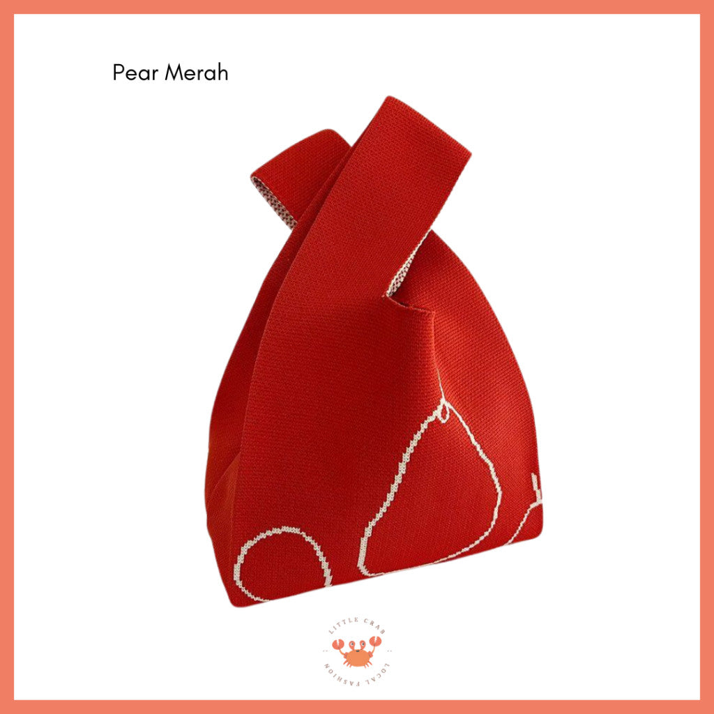[littlecrab] Tas Rajut Motif Buah Apel Pear Fruit Knit Knot Bag Buffalow Mini Bag Bangkok Premium