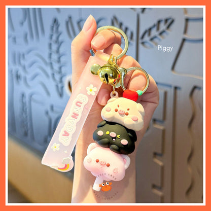 [littlecrab] Gantungan Kunci Motif Doggy Piggy Tumpuk Cute Keychain Gemoy Trio Aksesoris Aesthetic