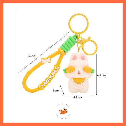 [littlecrab] Gantungan Kunci Panda Bambu Kelinci Wortel Motif Karakter Tutup Mata Cute Keychain