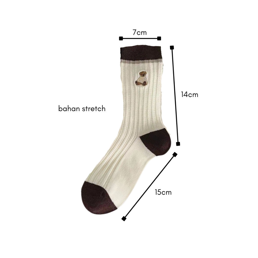[littlecrab] Kaos Kaki Panjang Hitam Putih Cream Garis Horizontal Line Long Socks Black White Korean