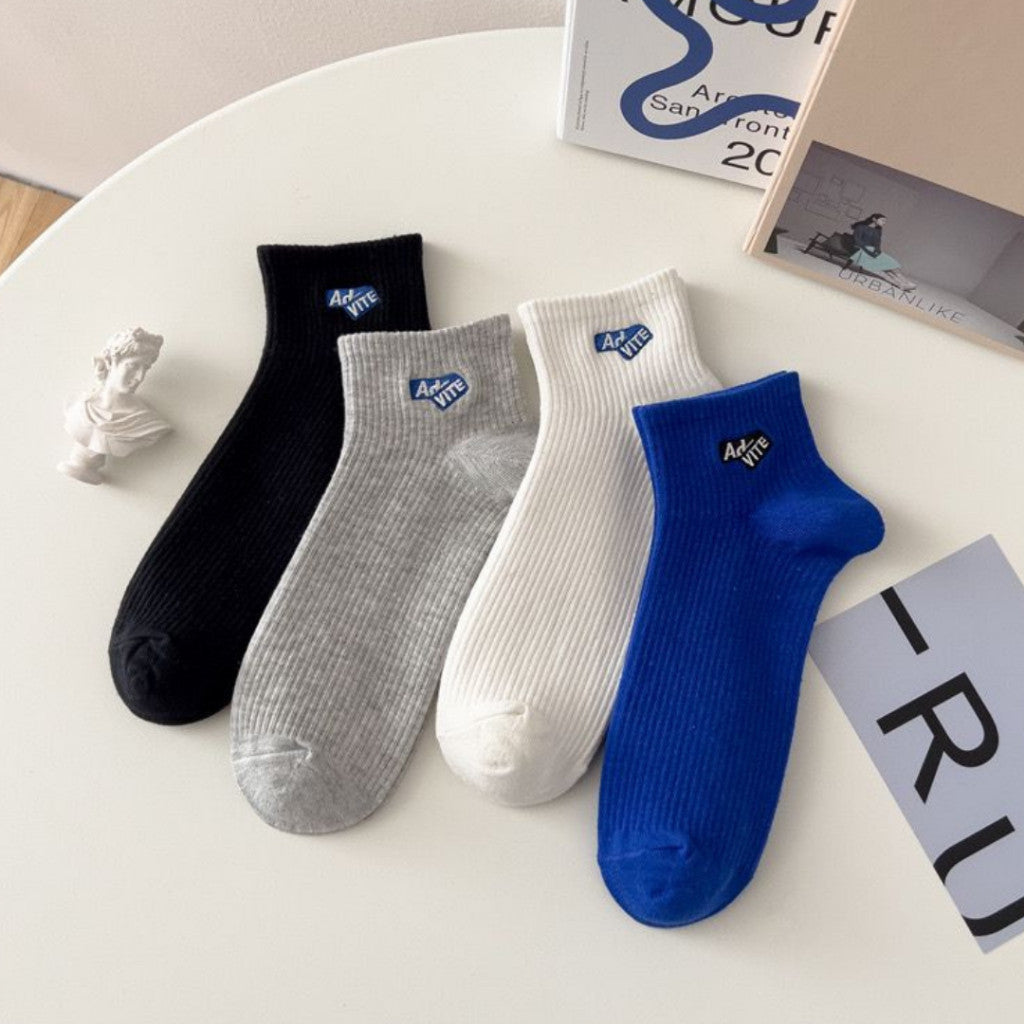 [littlecrab] Kaos Kaki Pendek Adventure High Quality Socks Simple Unisex Hitam Putih Biru Abu