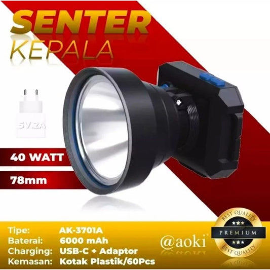 Pekanbaru Senter Kepala Aoki Ak-3701A Cahaya Putih 40Watt Kepala Besar