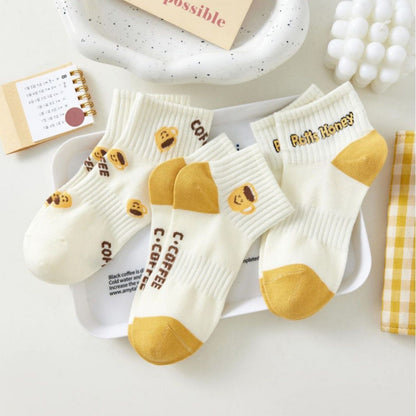 [littlecrab] Kaos Kaki Kuning Coffee Girl Honey Pendek Aesthetic Yellow Socks Aesthetic Korean Style