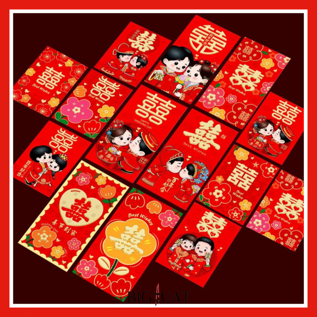 [littlecrab] 6pcs Angpao Nikah Shuang Xi Amplop Merah Wedding Pendek Panjang Angpau Tebal Premium