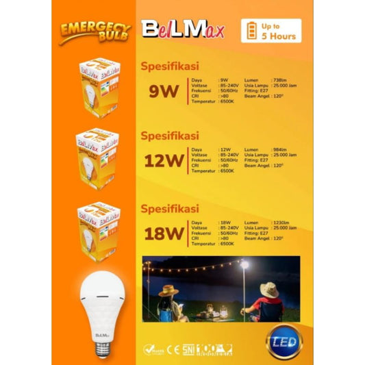 Pekanbaru Lampu Emergency Bulb Bellmax 9W 12W 18W / Bola Lampu / Bohlam