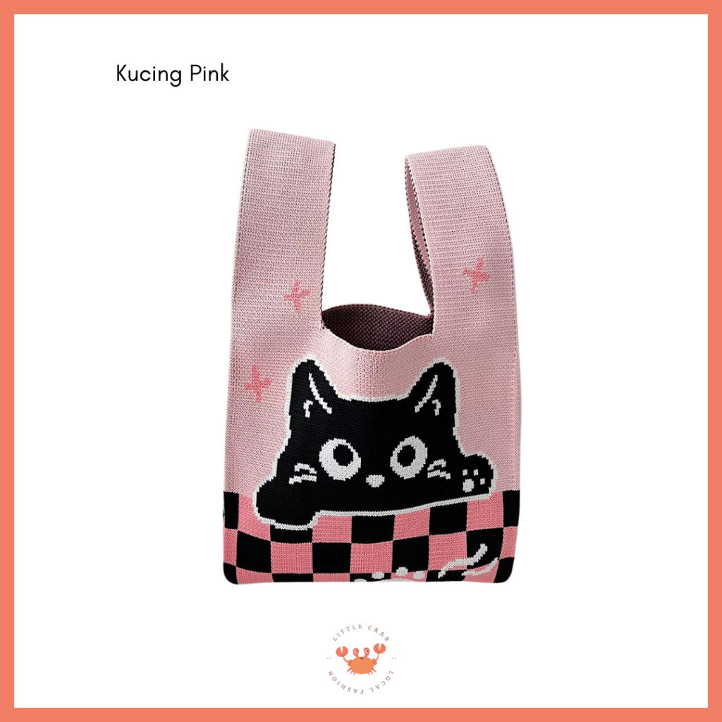 [littlecrab] Tas Rajut Bangkok All Motif Knit Knot Bag Mini Totebag Buffalow Unik Kanvas Premium