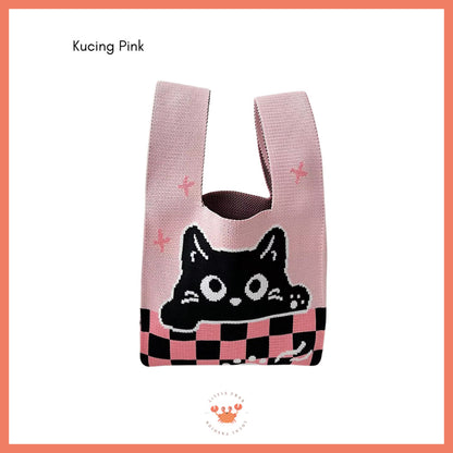 [littlecrab] Tas Rajut Bangkok All Motif Knit Knot Bag Mini Totebag Buffalow Unik Kanvas Premium