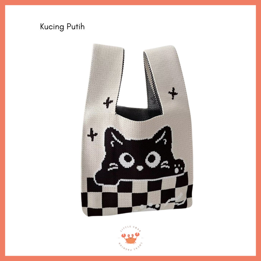 [littlecrab] Tas Rajut Bangkok All Motif Knit Knot Bag Mini Totebag Buffalow Unik Kanvas Premium