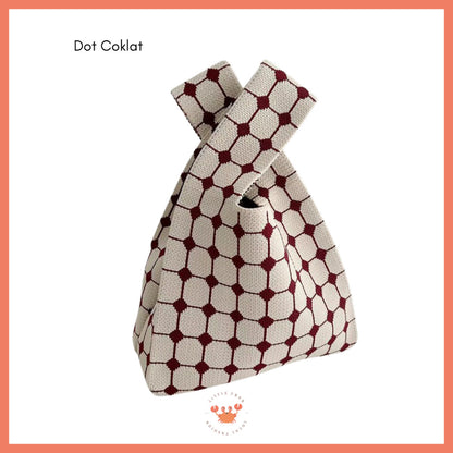 [littlecrab] Tas Rajut Earth Tone Coklat Hitam Putih Bangkok Knit Bag Knot Mini Totebag Buffalow