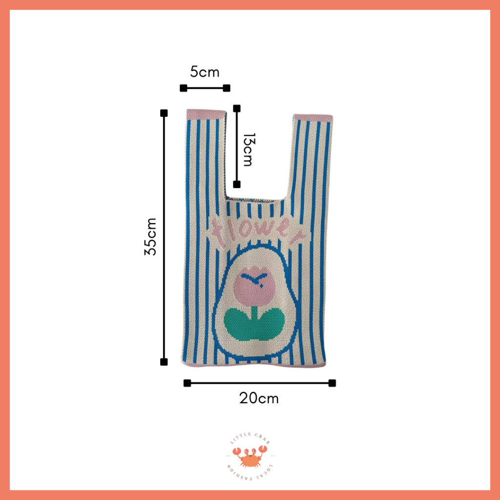 [littlecrab] Tas Rajut Bangkok Motif Bunga Flower Knit Bag Knot Mini Totebag Buffalow Unik Kanvas