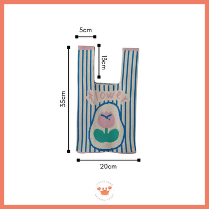 [littlecrab] Tas Rajut Bangkok Motif Bunga Flower Knit Bag Knot Mini Totebag Buffalow Unik Kanvas