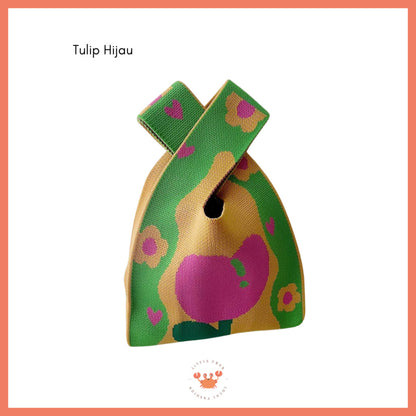 [littlecrab] Tas Rajut Motif Bunga Tulip Soft Color Aesthetic Cute Flower Knit Knot Bag Buffalow