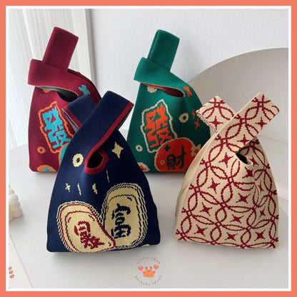 [bighuat] Tas Rajut Money Motif Uang Fa Cai Mahjong Knit Knot Bag Mini Totebag Bangkok Premium
