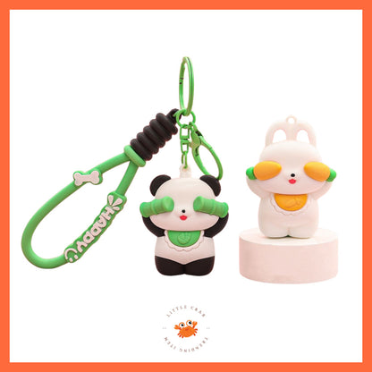 [littlecrab] Gantungan Kunci Panda Bambu Kelinci Wortel Motif Karakter Tutup Mata Cute Keychain