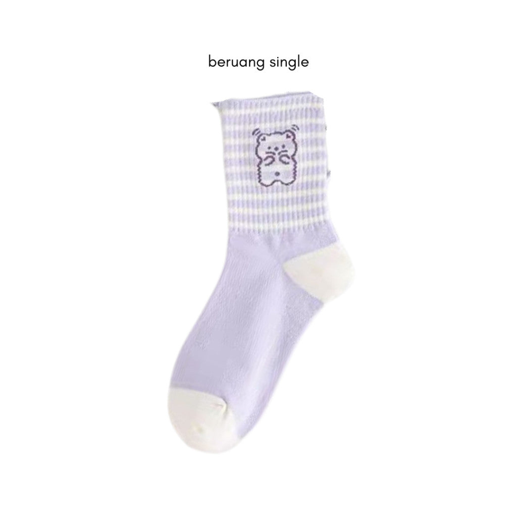 [littlecrab] Kaos Kaki Panjang Lilac Beruang Ungu Putih Unik Lucu Berkualitas Long Socks Aesthetic