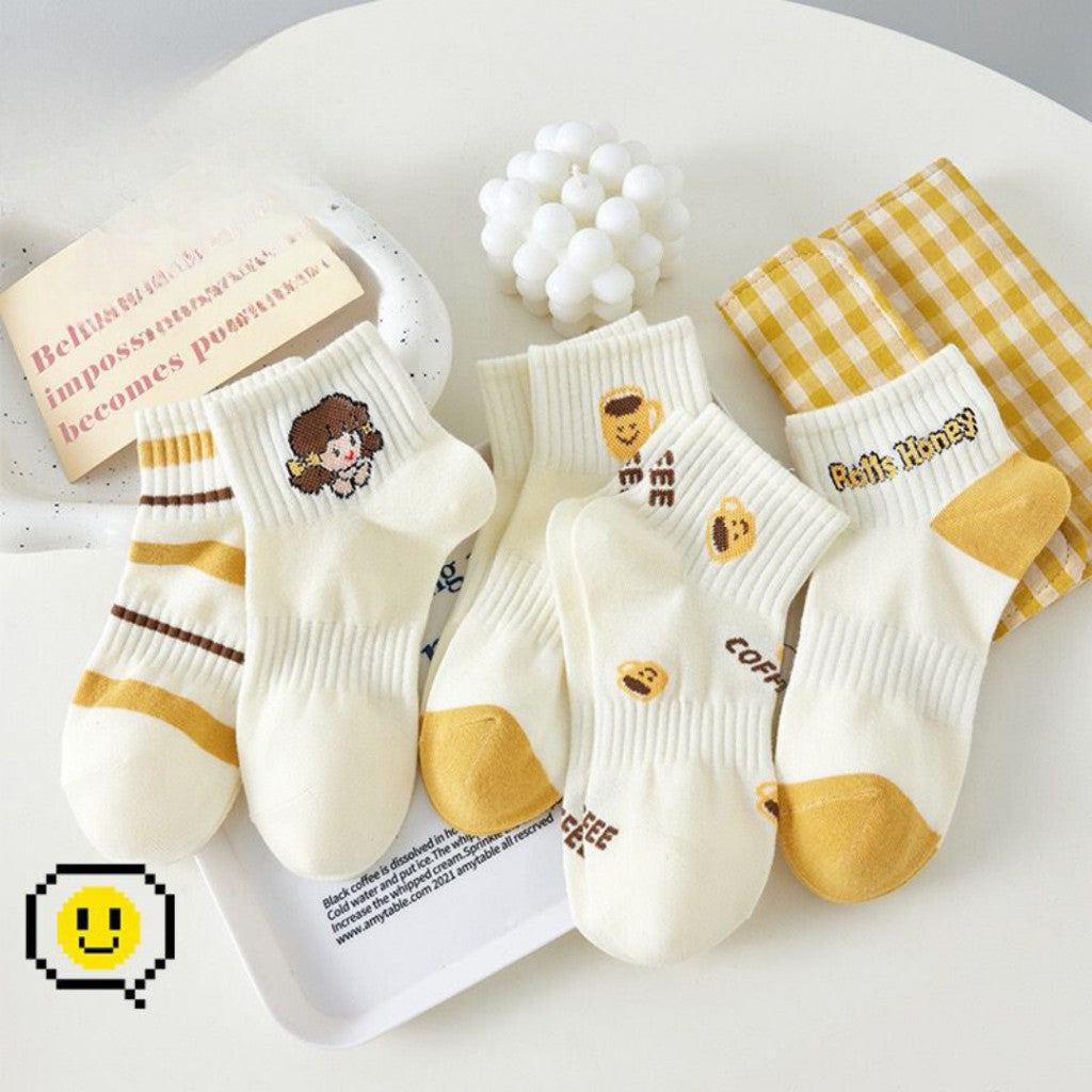 [littlecrab] Kaos Kaki Kuning Coffee Girl Honey Pendek Aesthetic Yellow Socks Aesthetic Korean Style