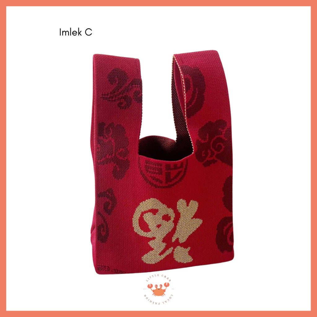 [littlecrab] Tas Rajut Bangkok All Motif Knit Knot Bag Mini Totebag Buffalow Unik Kanvas Premium