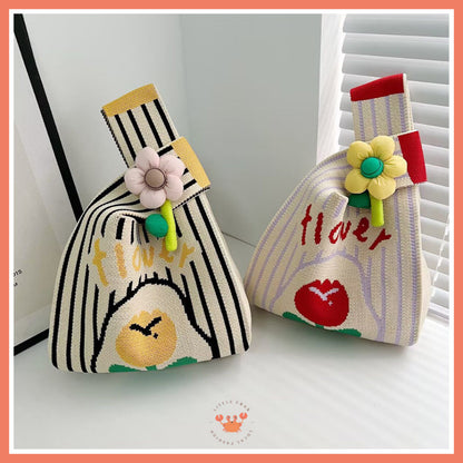 [littlecrab] Pin Bunga Tas Pin Mini Bunga Colorful Aesthetic Simple Unik Tas Rajut Flower Boneka