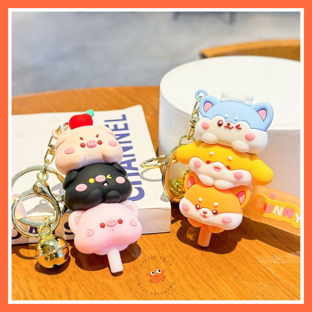 [littlecrab] Gantungan Kunci Motif Doggy Piggy Tumpuk Cute Keychain Gemoy Trio Aksesoris Aesthetic
