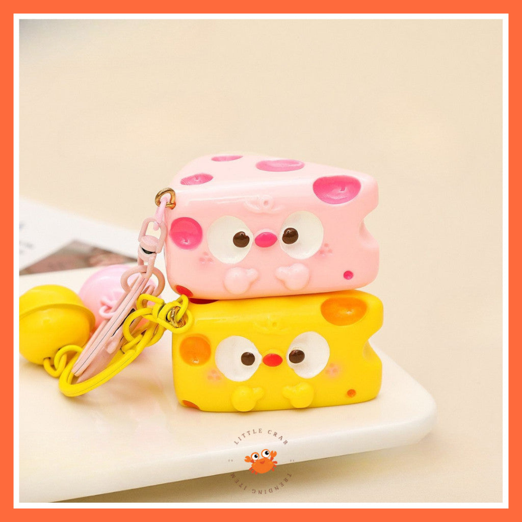 [littlecrab] Gantungan Kunci Motif Keju Cheese Keychain Karakter Unik Lucu Lonceng Cartoon Gemoy