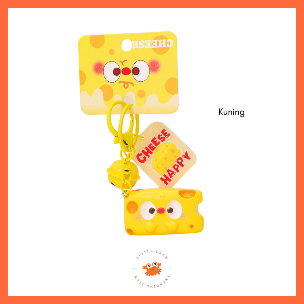 [littlecrab] Gantungan Kunci Motif Keju Cheese Keychain Karakter Unik Lucu Lonceng Cartoon Gemoy