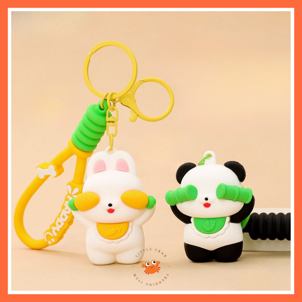 [littlecrab] Gantungan Kunci Panda Bambu Kelinci Wortel Motif Karakter Tutup Mata Cute Keychain