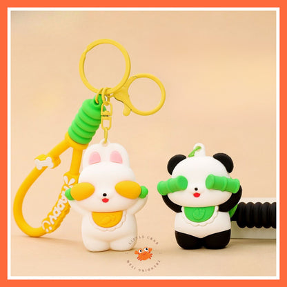 [littlecrab] Gantungan Kunci Panda Bambu Kelinci Wortel Motif Karakter Tutup Mata Cute Keychain