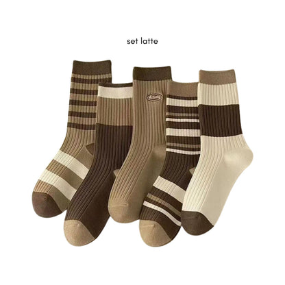 [littlecrab] Kaos Kaki Panjang Chocolate Latte Brown Long Socks Earth Tone Aesthetic Berkualitas