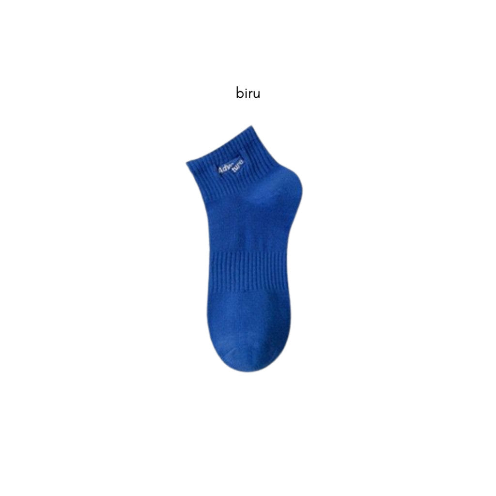 [littlecrab] Kaos Kaki Pendek Adventure High Quality Socks Simple Unisex Hitam Putih Biru Abu