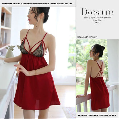 Pekanbaru Lingerie Seksi Set Free Size D-17 Dress Satin Double Cross Tie V Neck Baju Tidur Wanita Baju Dinas Malam Panjang