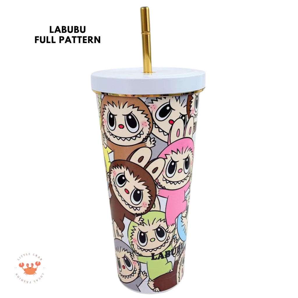 [littlecrab] Tumbler Labubu Termos Cafe Sedotan High Quality Stainless Steel Tahan Panas Dingin 750ml Botol Air Minum Tumblr
