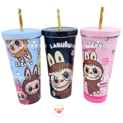 [littlecrab] Tumbler Labubu Termos Cafe Sedotan High Quality Stainless Steel Tahan Panas Dingin 750ml Botol Air Minum Tumblr