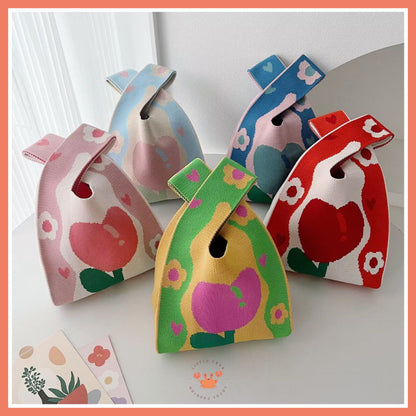 [littlecrab] Tas Rajut Motif Bunga Tulip Soft Color Aesthetic Cute Flower Knit Knot Bag Buffalow