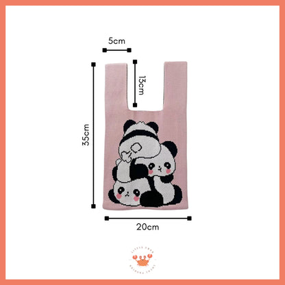 [littlecrab] Tas Rajut Motif Panda Kucing Warna Soft Pastel Lucu Unik Knit Bag Knot Mini Totebag