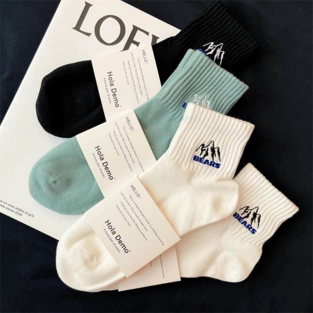 [littlecrab] Kaos Kaki Pendek Motif Gunung Bears High Quality Socks Unisex Simple
