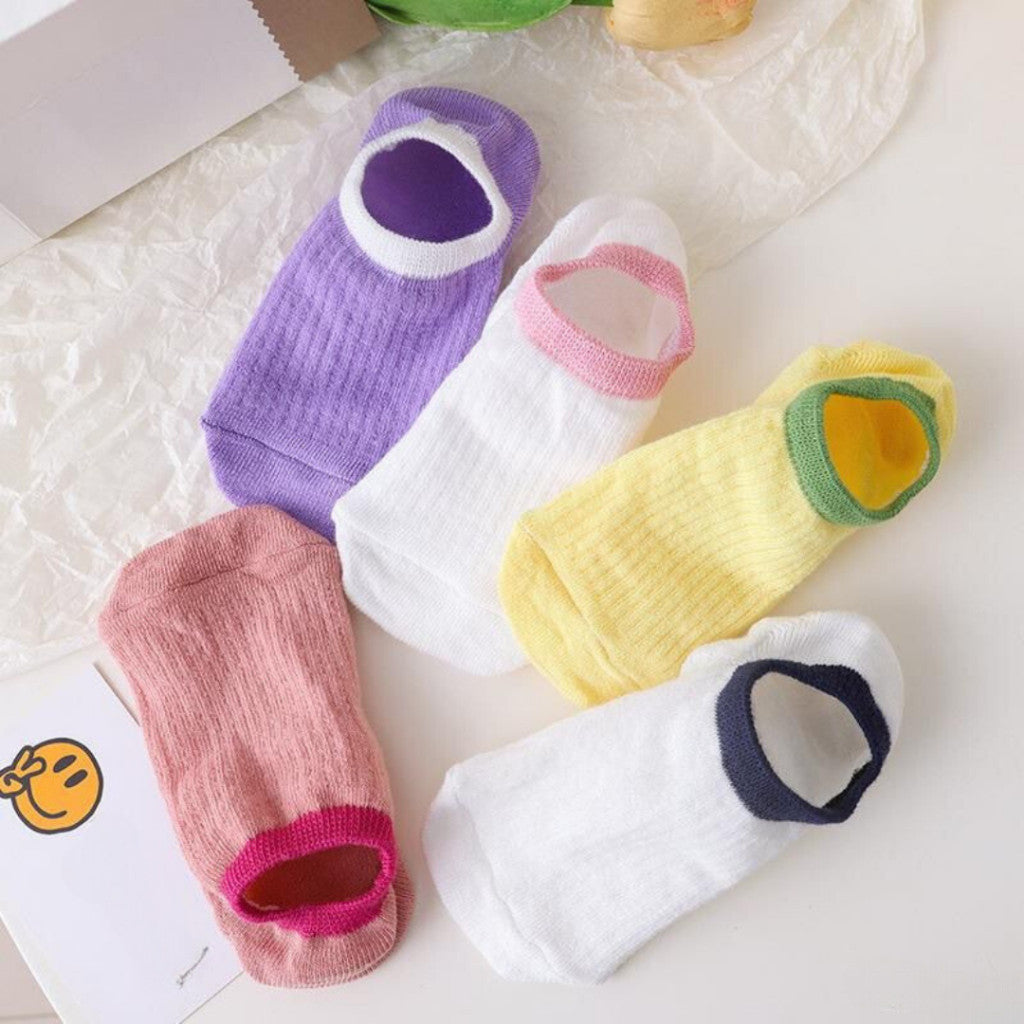 [littlecrab] Kaos Kaki Pendek Polos Warna Warni Lucu Unik Motif Plain Two Tone Berkualitas Korean