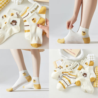 [littlecrab] Kaos Kaki Kuning Coffee Girl Honey Pendek Aesthetic Yellow Socks Aesthetic Korean Style