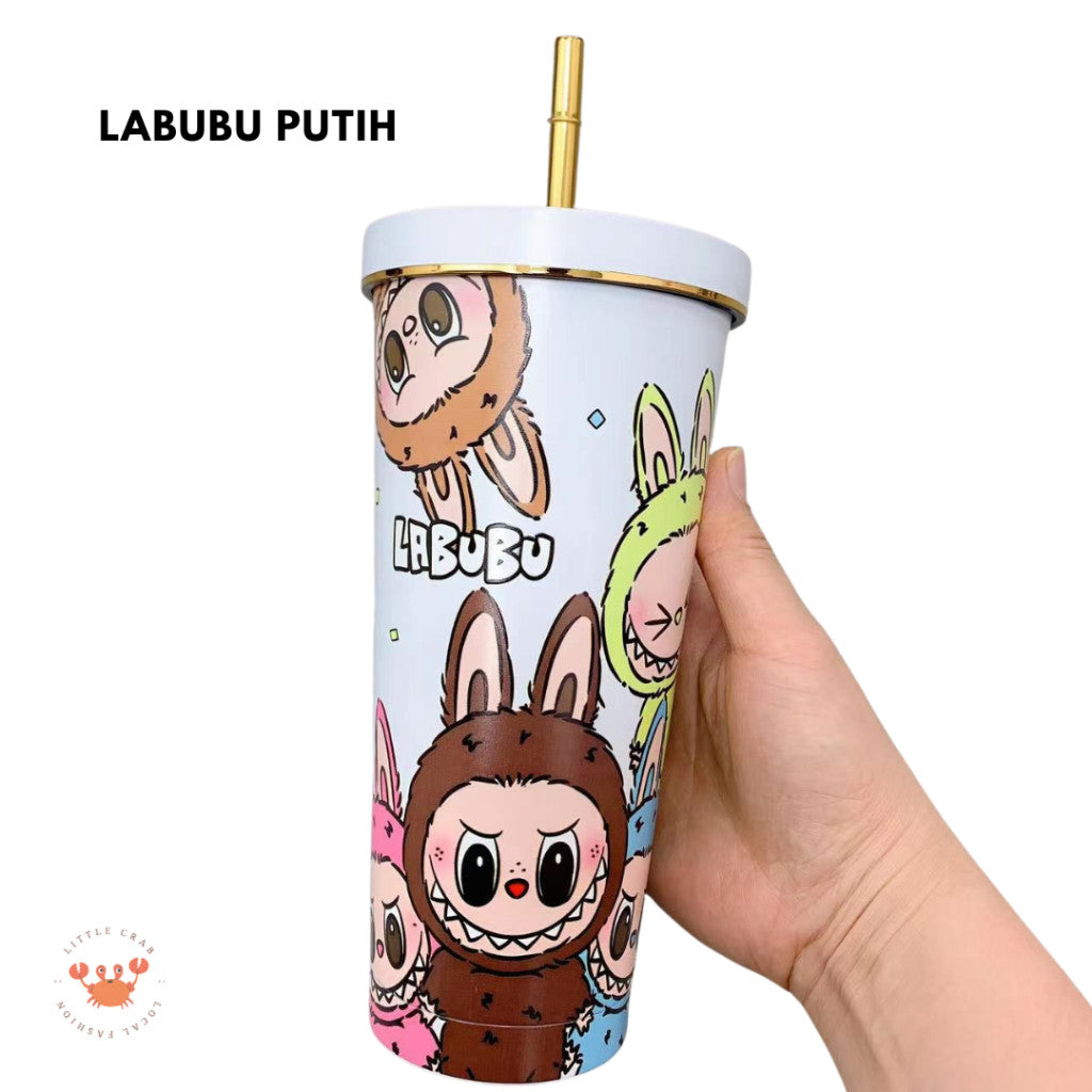 [littlecrab] Tumbler Labubu Termos Cafe Sedotan High Quality Stainless Steel Tahan Panas Dingin 750ml Botol Air Minum Tumblr