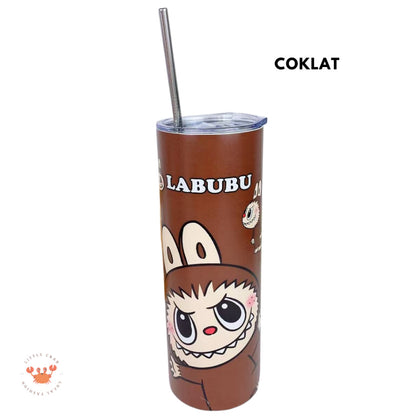 [littlecrab] Tumbler Labubu Termos Cafe Sedotan High Quality Stainless Steel Tahan Panas Dingin 600ml Botol Air Minum Tabung Tumblr Tutup Slide Transparan