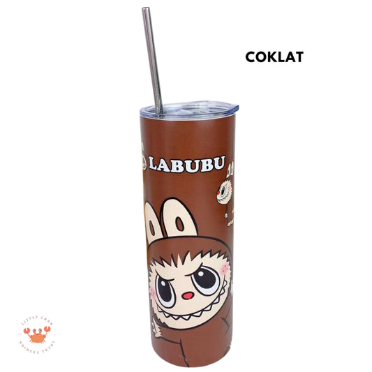 Pekanbaru Tumbler Labubu Termos Cafe Sedotan High Quality Stainless Steel Tahan Panas Dingin 600ml Botol Air Minum Tabung Tumblr Tutup Slide Transparan