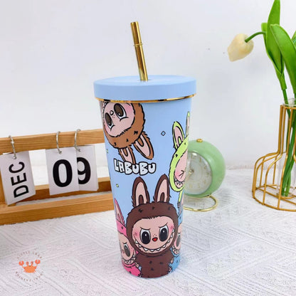 [littlecrab] Tumbler Labubu Termos Cafe Sedotan High Quality Stainless Steel Tahan Panas Dingin 750ml Botol Air Minum Tumblr